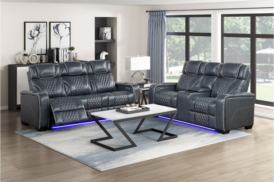 HOMELEGANCE, APEX POWER RECLINER BLUE TOP GRAIN LEATHER SOFA, 8449BU