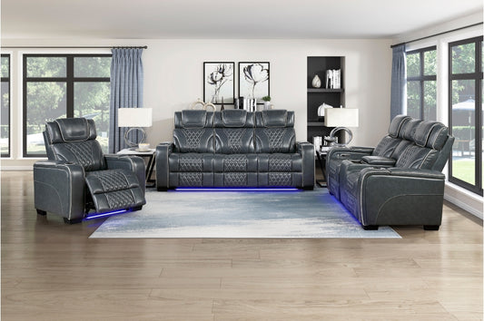 HOMELEGANCE, APEX POWER RECLINER BLUE TOP GRAIN LEATHER SOFA, 8449BU