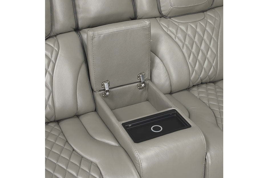 HOMELEGANCE, APEX POWER RECLINER GRAY TOP GRAIN LEATHER SOFA, 8449GY