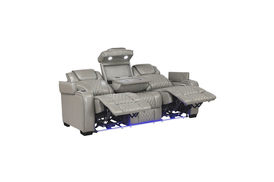 HOMELEGANCE, APEX POWER RECLINER GRAY TOP GRAIN LEATHER SOFA, 8449GY