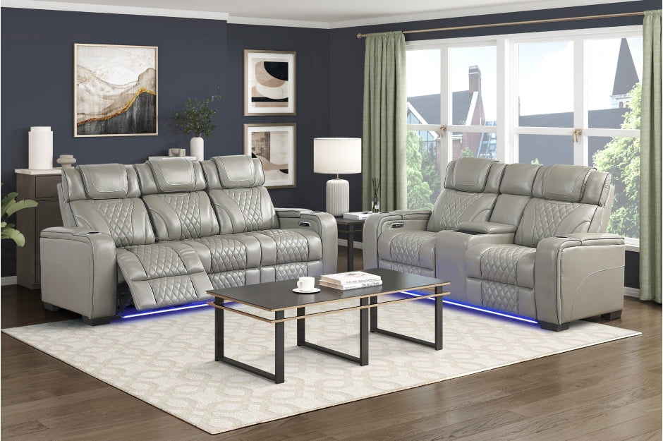 HOMELEGANCE, APEX POWER RECLINER GRAY TOP GRAIN LEATHER SOFA, 8449GY