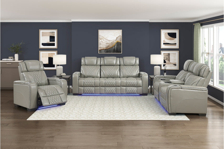 HOMELEGANCE, APEX POWER RECLINER GRAY TOP GRAIN LEATHER SOFA, 8449GY