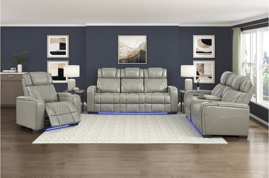 HOMELEGANCE, APEX POWER RECLINER GRAY TOP GRAIN LEATHER SOFA, 8449GY