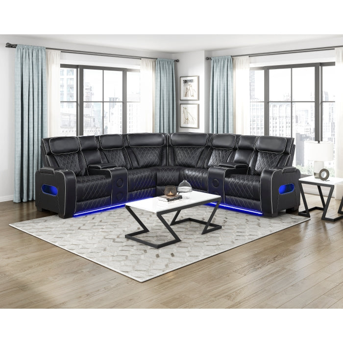 HOMELEGANCE, FAIRWAY  FAUX LEATHER POWER RECLINER SECTIONAL , 9516BRWS