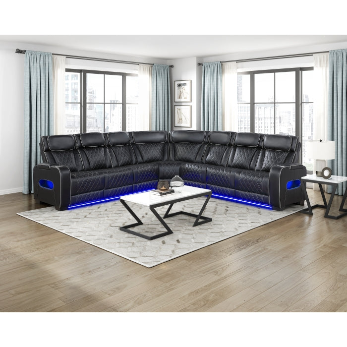 HOMELEGANCE, FAIRWAY II FAUX LEATHER POWER RECLINING SECTIONAL , 9516TPES
