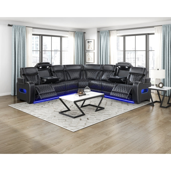 HOMELEGANCE, FAIRWAY II FAUX LEATHER POWER RECLINING SECTIONAL , 9516TPES