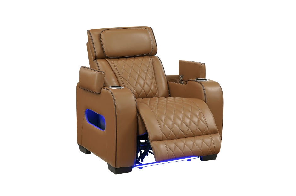 HOMELEGANCE, FAIRWAY BROWN FAUX LEATHER POWER RECLINER SOFA, 9516BRW