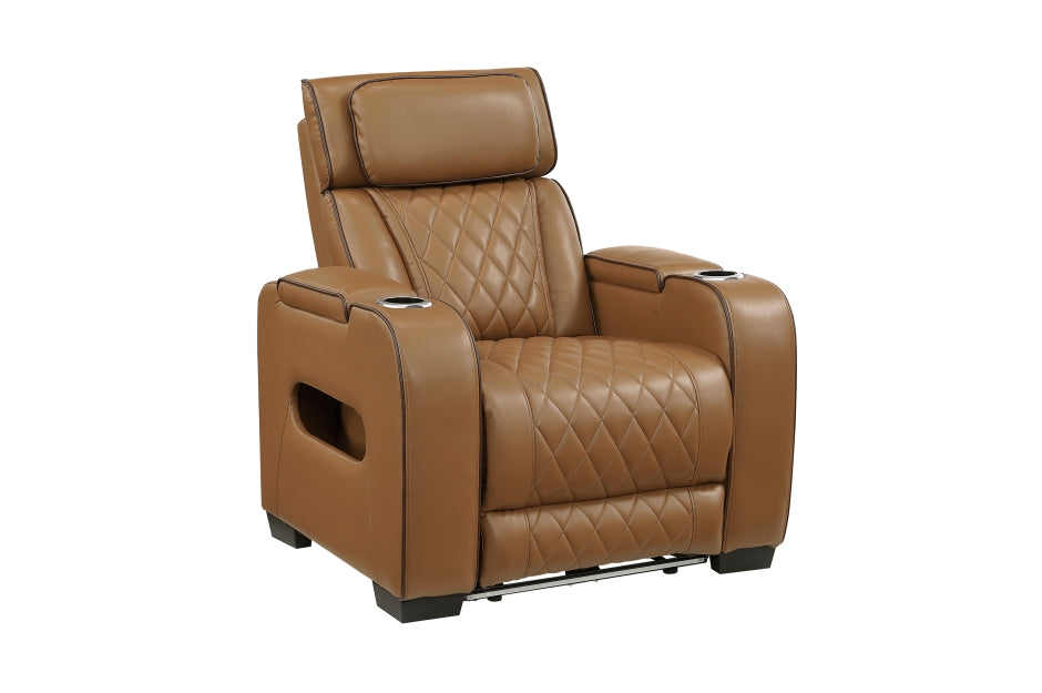 HOMELEGANCE, FAIRWAY BROWN FAUX LEATHER POWER RECLINER SOFA, 9516BRW
