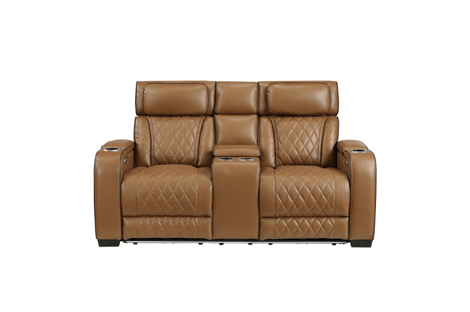 HOMELEGANCE, FAIRWAY BROWN FAUX LEATHER POWER RECLINER SOFA, 9516BRW