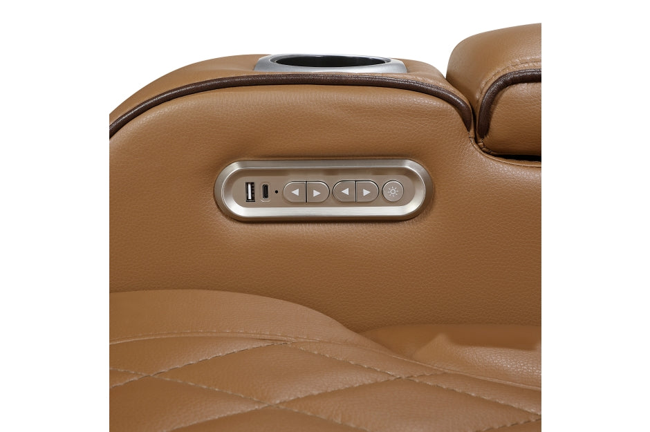 HOMELEGANCE, FAIRWAY BROWN FAUX LEATHER POWER RECLINER SOFA, 9516BRW