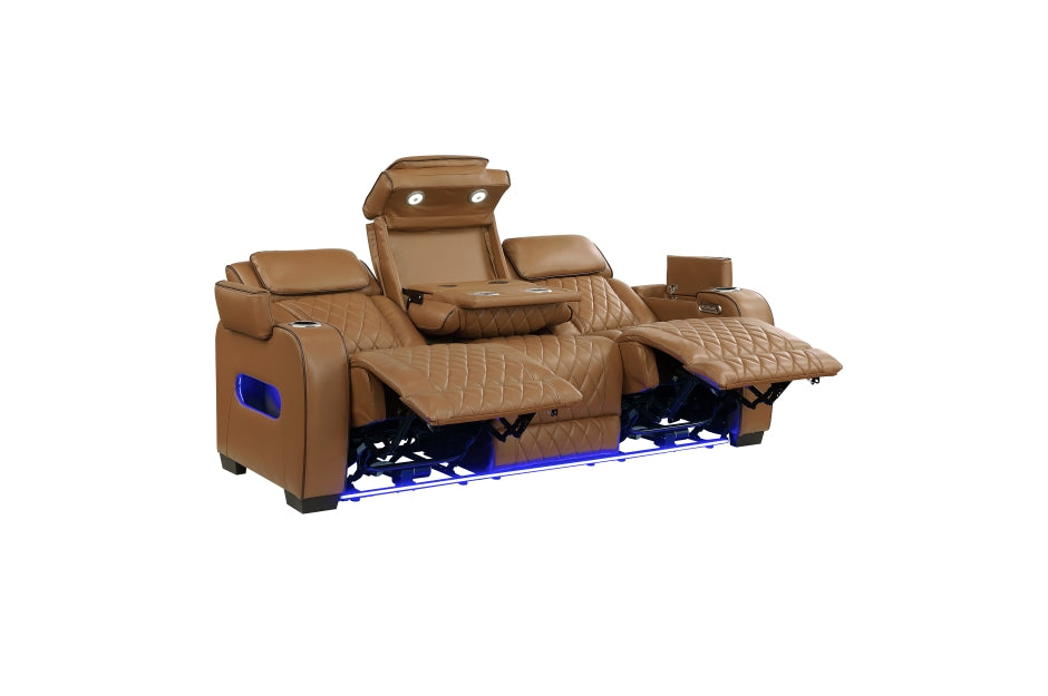 HOMELEGANCE, FAIRWAY BROWN FAUX LEATHER POWER RECLINER SOFA, 9516BRW