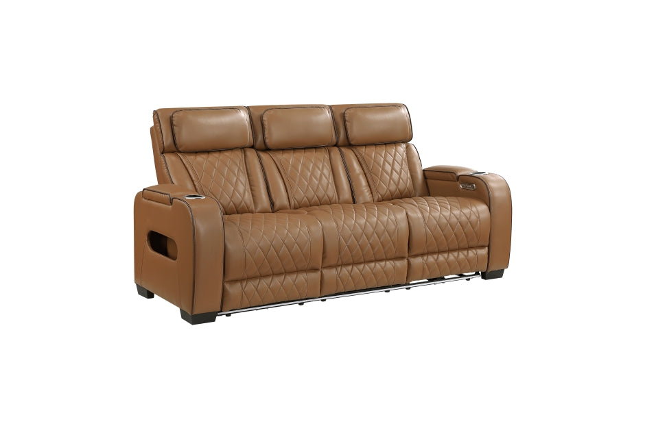 HOMELEGANCE, FAIRWAY BROWN FAUX LEATHER POWER RECLINER SOFA, 9516BRW