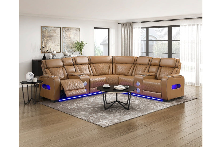HOMELEGANCE, FAIRWAY  FAUX LEATHER POWER RECLINER SECTIONAL , 9516BRWS