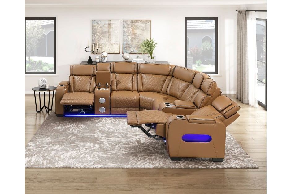 HOMELEGANCE, FAIRWAY  FAUX LEATHER POWER RECLINER SECTIONAL , 9516BRWS