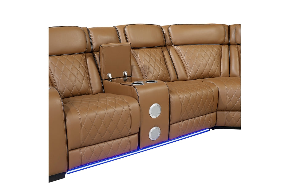 HOMELEGANCE, FAIRWAY  FAUX LEATHER POWER RECLINER SECTIONAL , 9516BRWS