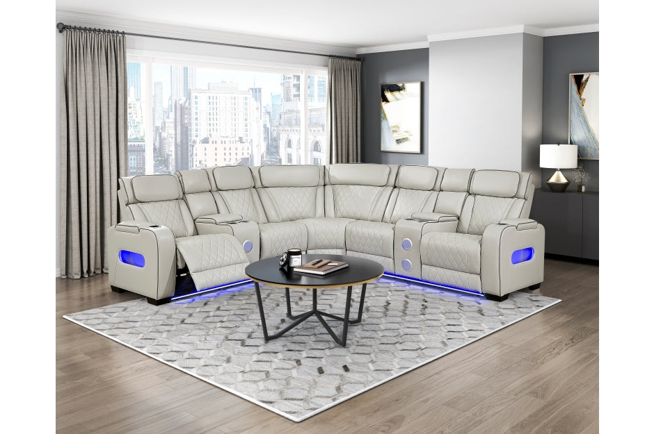 HOMELEGANCE, FAIRWAY  FAUX LEATHER POWER RECLINER SECTIONAL , 9516BRWS