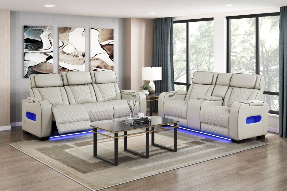 HOMELEGANCE, FAIRWAY TAUPE FAUX LEATHER POWER RECLINER SOFA, 9516TPE