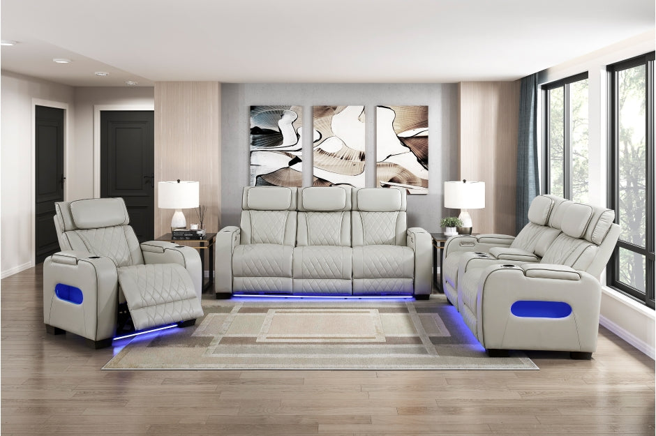 HOMELEGANCE, FAIRWAY TAUPE FAUX LEATHER POWER RECLINER SOFA, 9516TPE