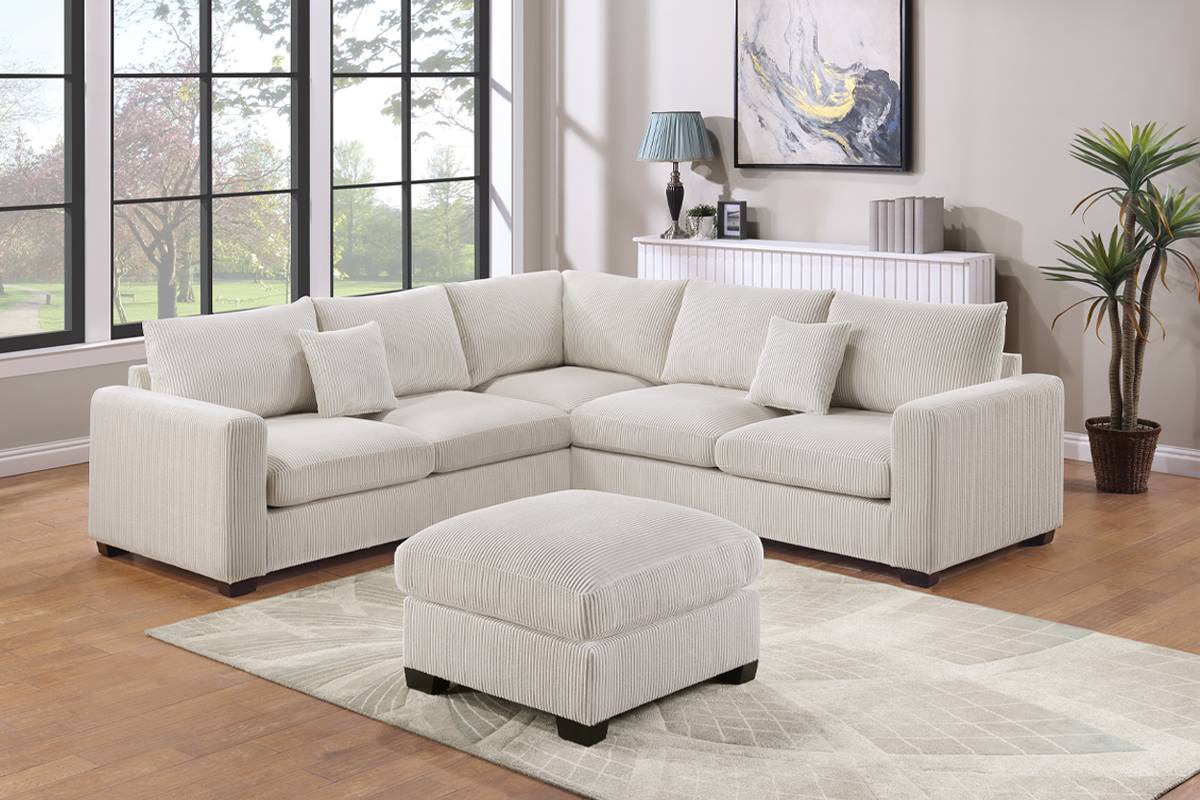 SOFA IVORY CORDUROY WITH OTTOMAN, F8891