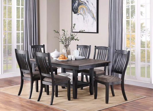 POUNDEX, 7 PIECES DINING SET RUSTIC BLACK WITH GRAY TOP, F2438, F1808