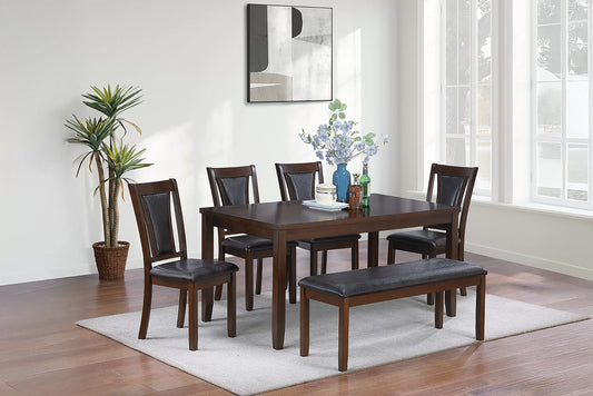 6 PIECES DARK WALNUT DINING SET WITH BENCH, F2635