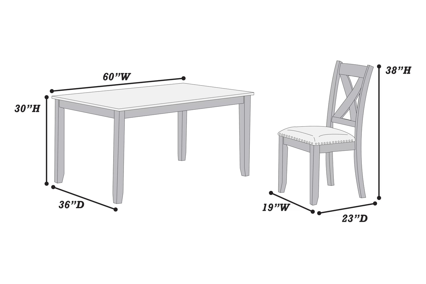 POUNDEX, GRAY 7 PIECES DINING SET, F2638