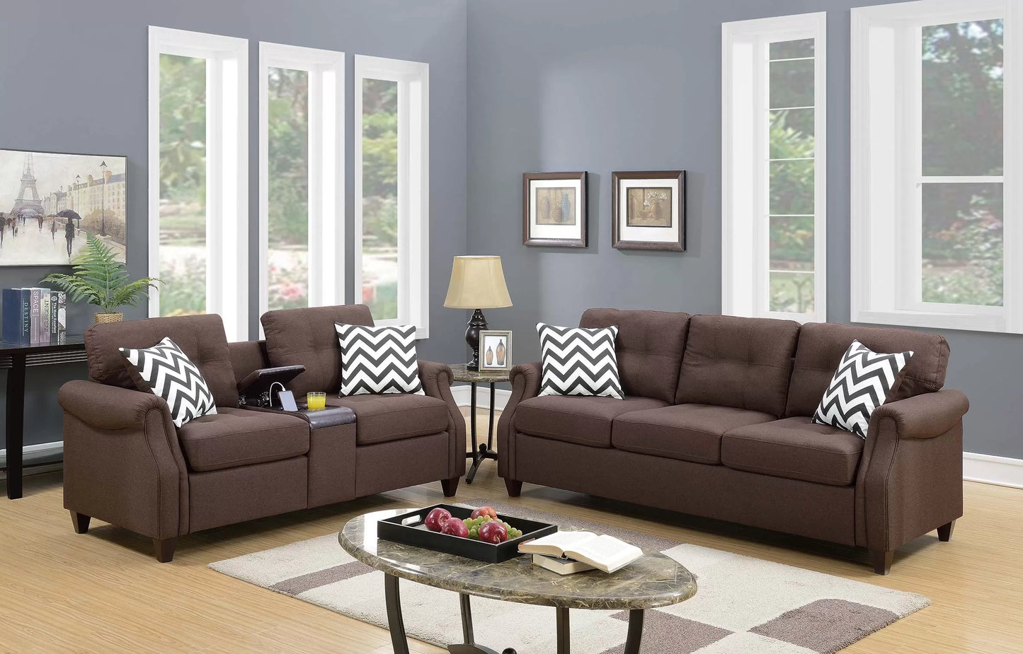 Poundex, 2 Pieces sofa set  with USB, F6411
