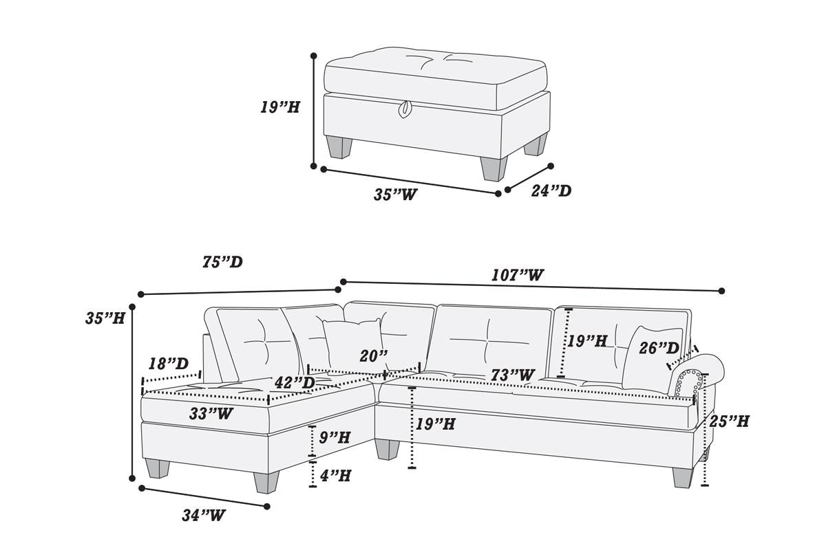 REVERSIBLE SECTIONAL GRAY WITH OTTOMAN, F6414