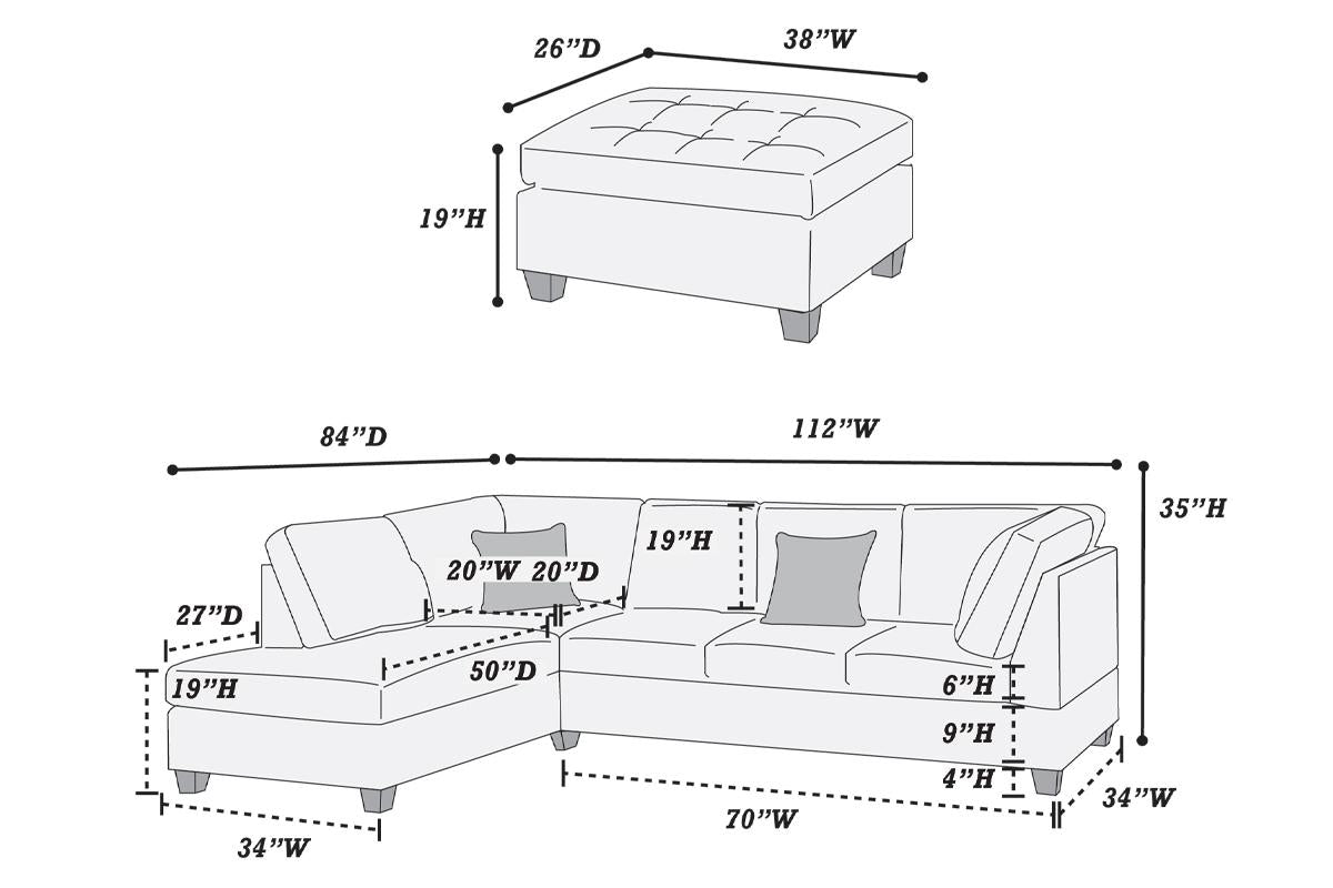 REVERISBLE SECTIONAL EBONY WITH OTTOMAN, F6424