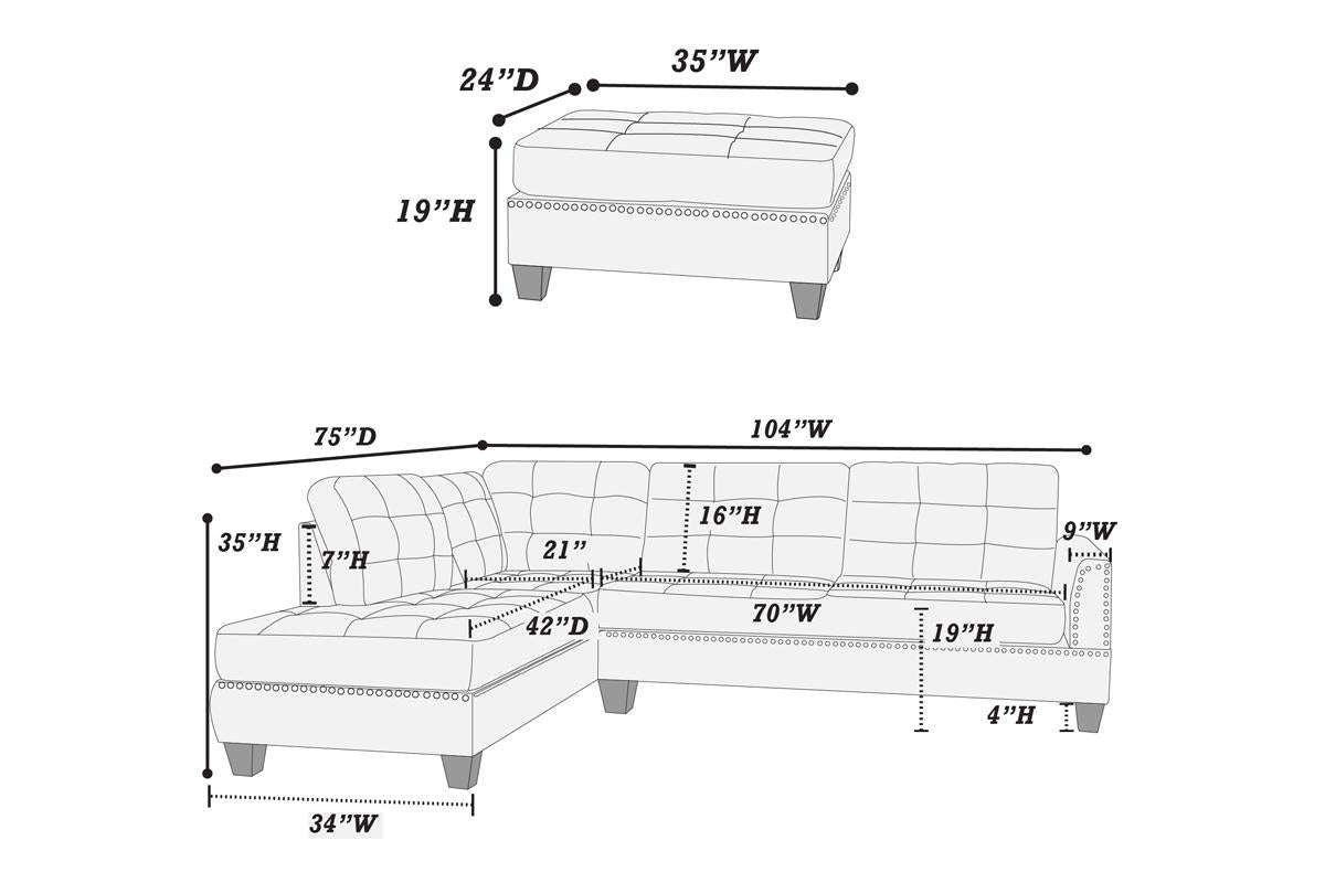 REVERSIBLE SECTIONAL COFFEE WITH OTTOMAN, F6504