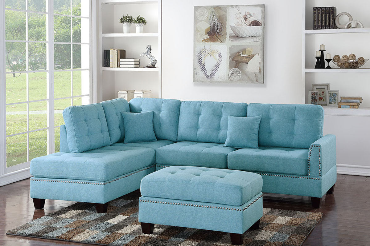 REVERSIBLE SECTIONAL BLUE WITH OTTOMAN, F6505