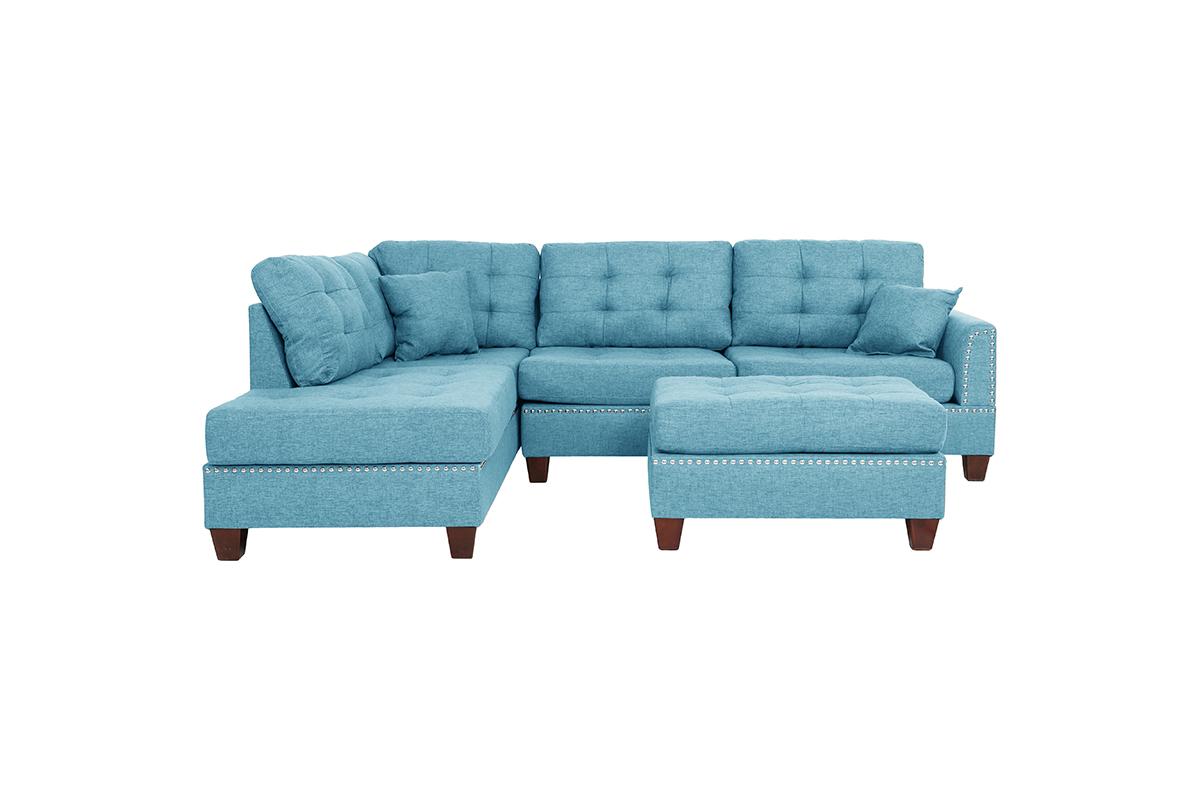 REVERSIBLE SECTIONAL BLUE WITH OTTOMAN, F6505