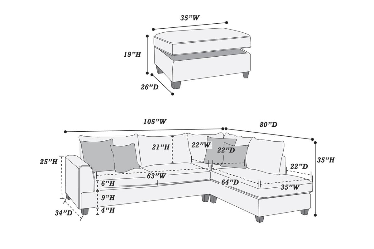 REVERSIBLE SECTIONAL MOCHA LINEN, WITH OTOMAN, F6544