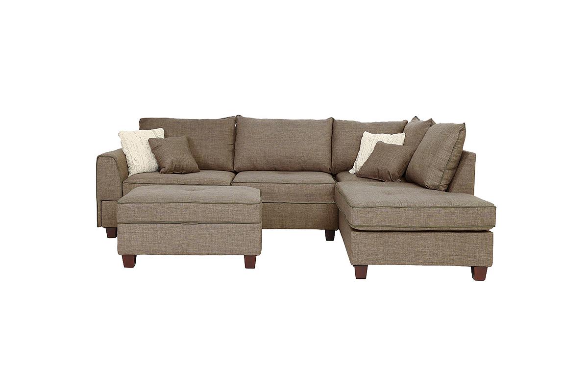 REVERSIBLE SECTIONAL MOCHA LINEN, WITH OTOMAN, F6544