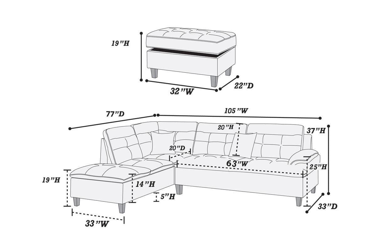 SECTIONAL BLACK WITH STORAGE OTTOMAN, F6588