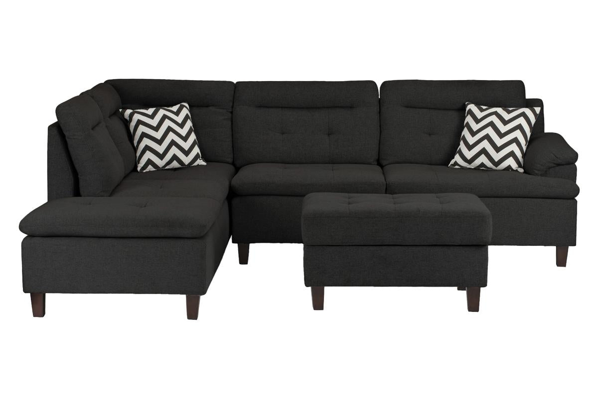 SECTIONAL BLACK WITH STORAGE OTTOMAN, F6588