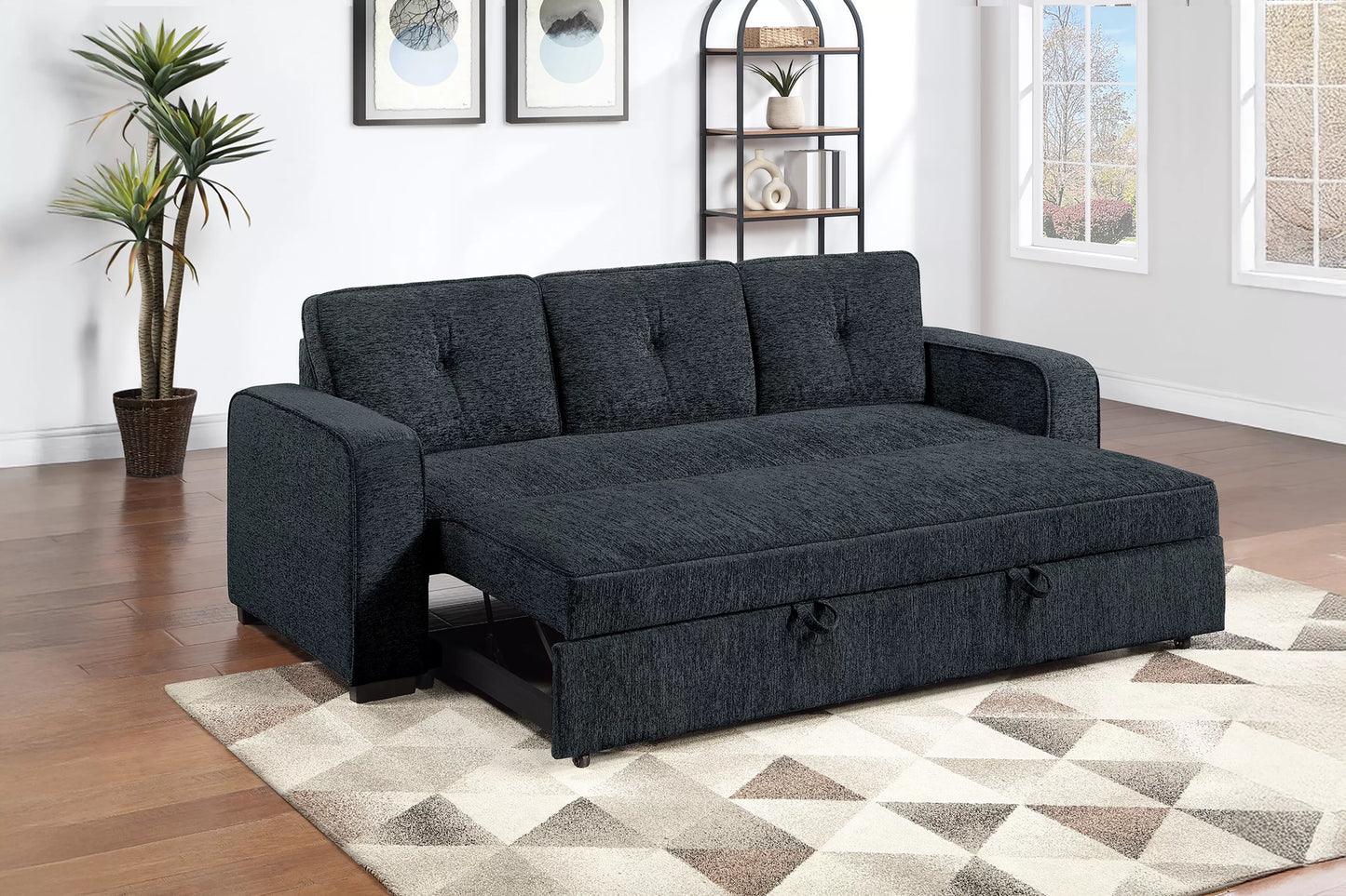 POUNDEX, BLACK CONVERTIBLE SOFA, F7121