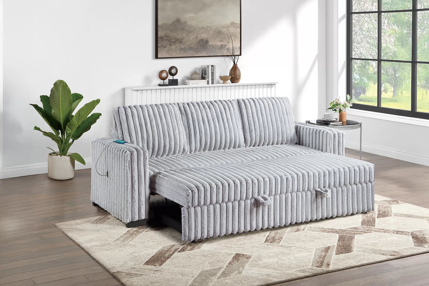POUNDEX, MINK GRAY CONVERTIBLE SOFA, F7126