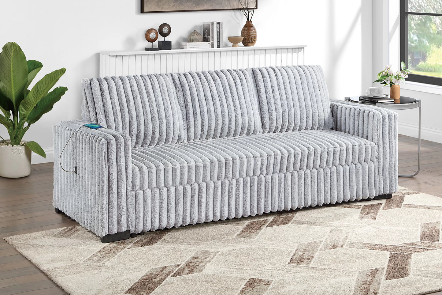 POUNDEX, MINK GRAY CONVERTIBLE SOFA, F7126