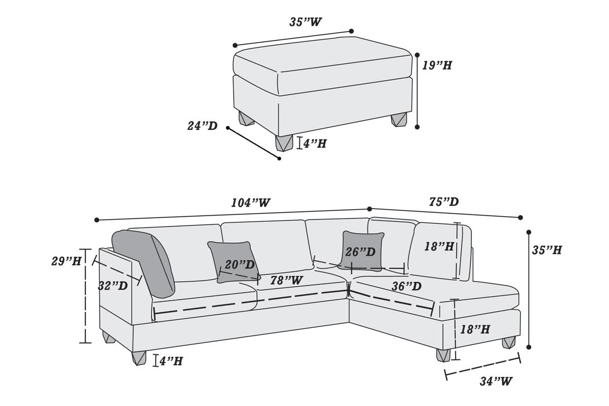 REVERSIBLE SECTIONAL WITH OTTOMAN GRAY, F7606