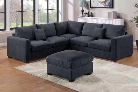 POUNDEX SECTIONAL BALCK CORDUROY WITH OTTOMAN, F8302
