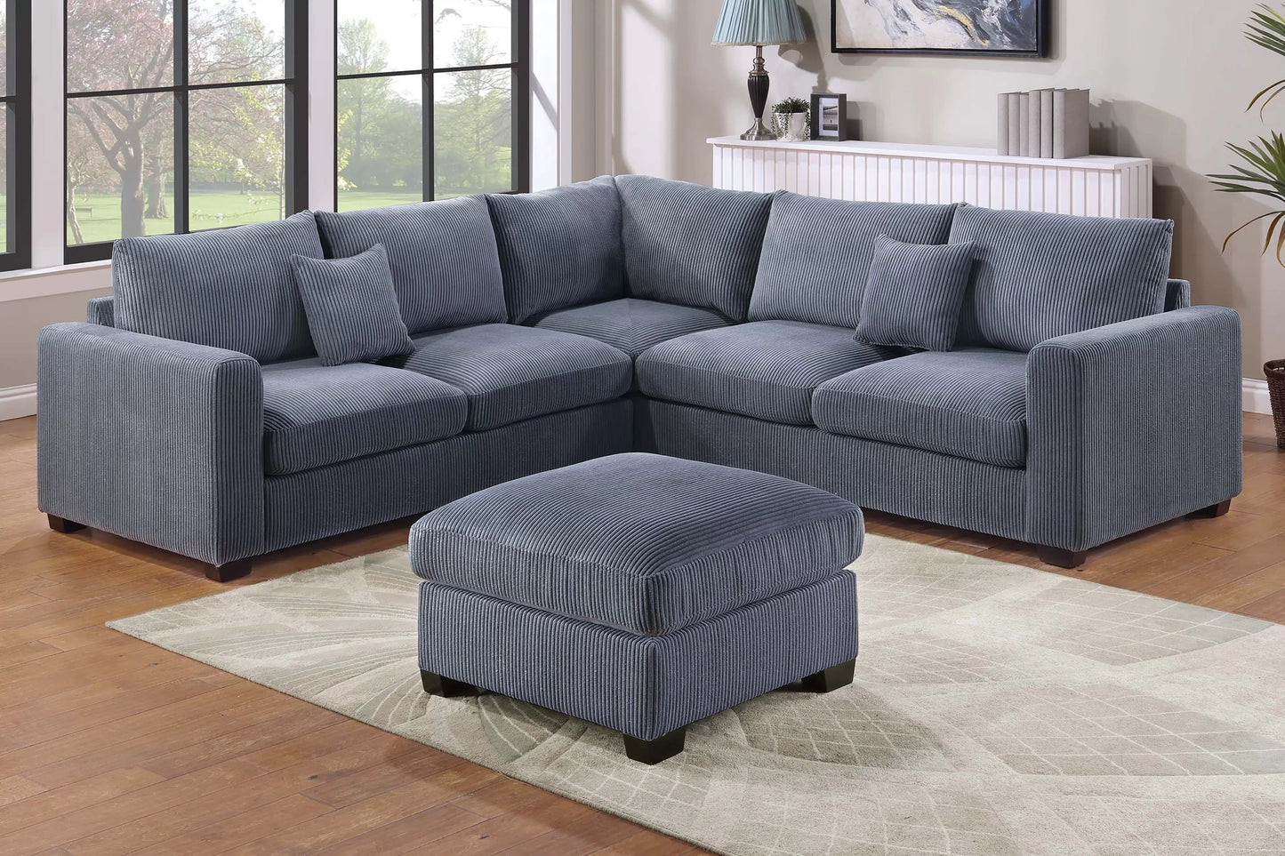 POUNDEX SECTIONAL DARK GRAY CORDUROY WITH OTTOMAN, F8303