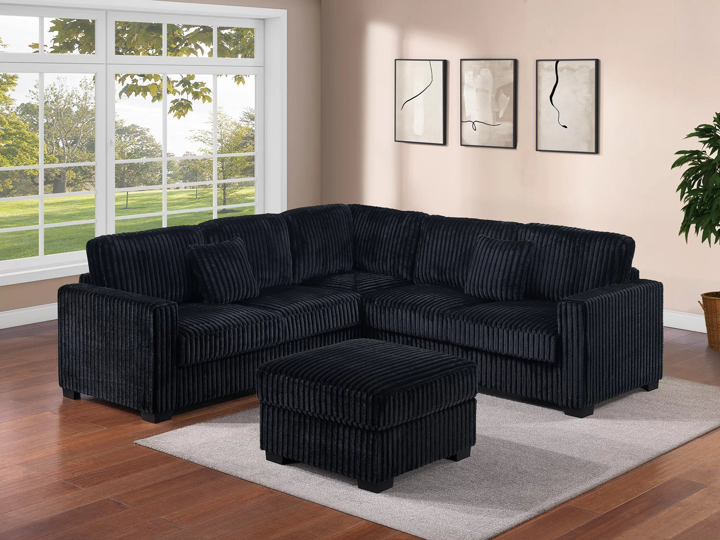 FURRY CORDUROY SECTIONAL WITH OTTOMAN (2 COLORS)