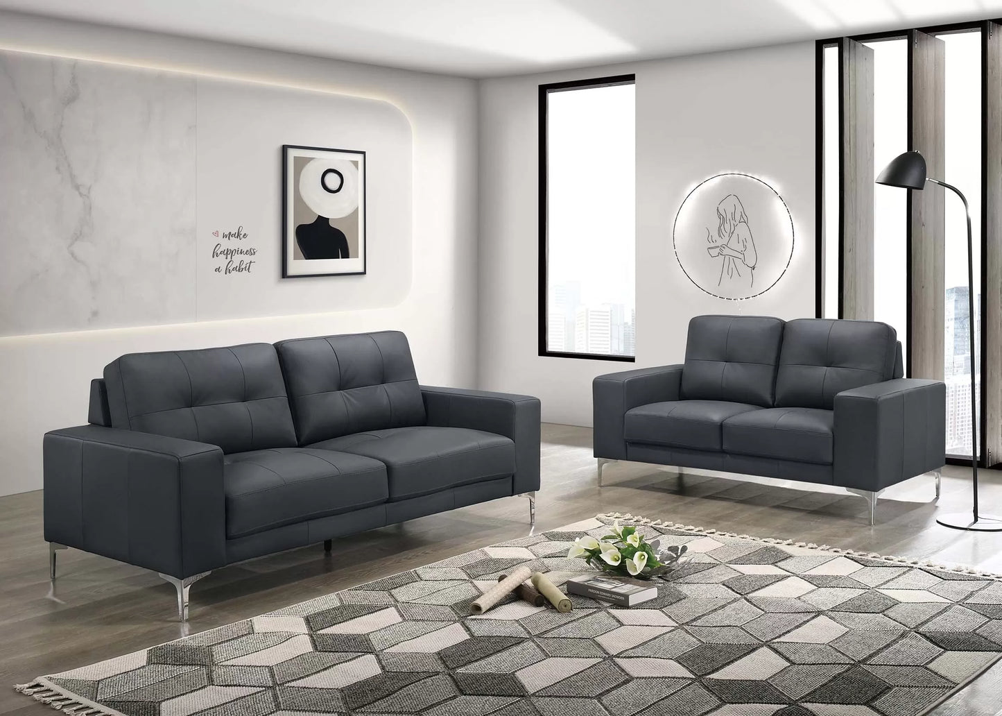 Poundex, 2 Pieces sofa set full leather , F8418