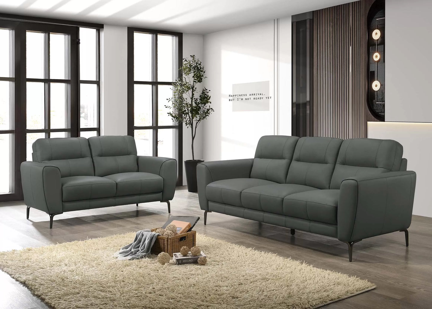 Poundex, 2 Pieces sofa set leather, F8420
