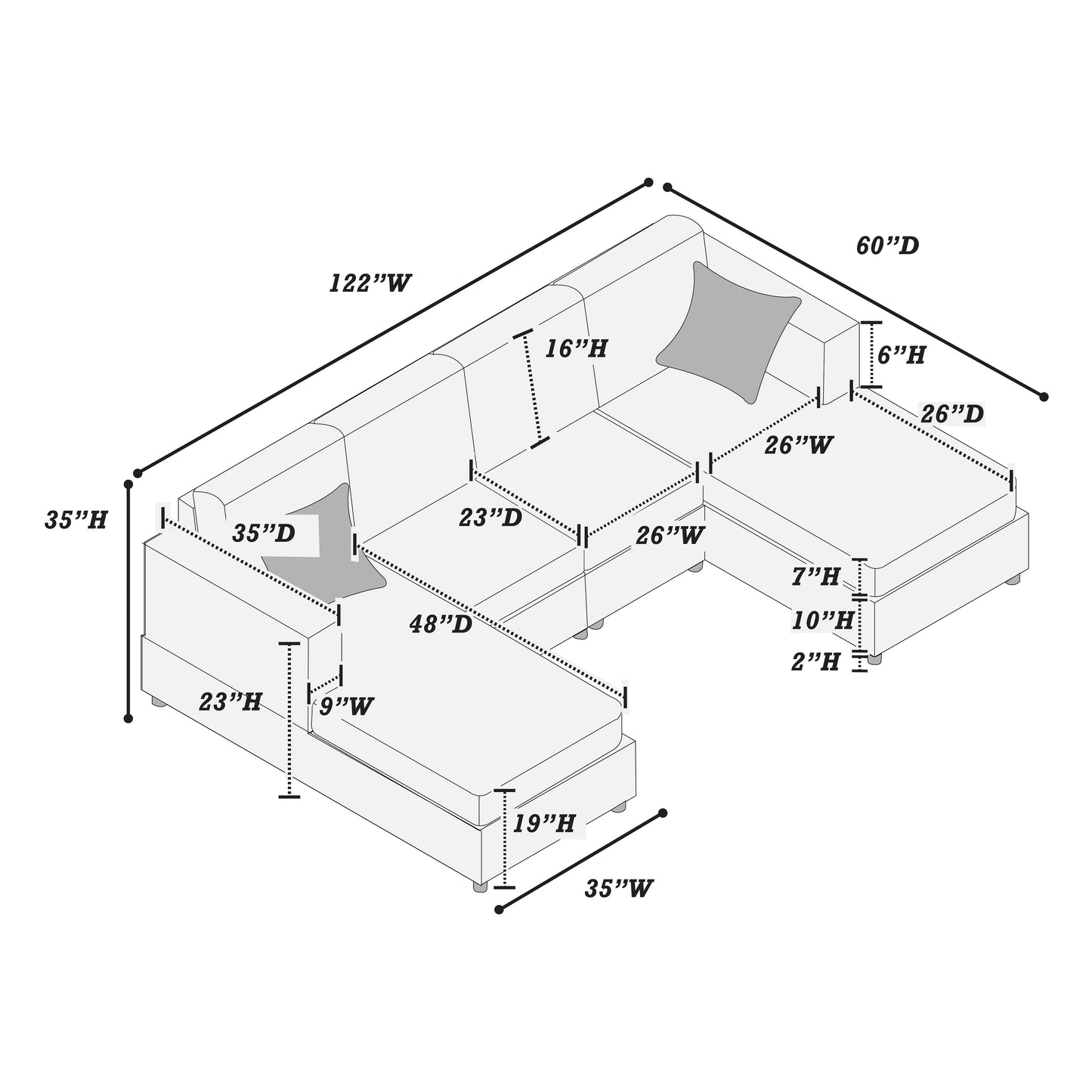 SECTIONAL WITH DOUBLE CHAISE, F8449