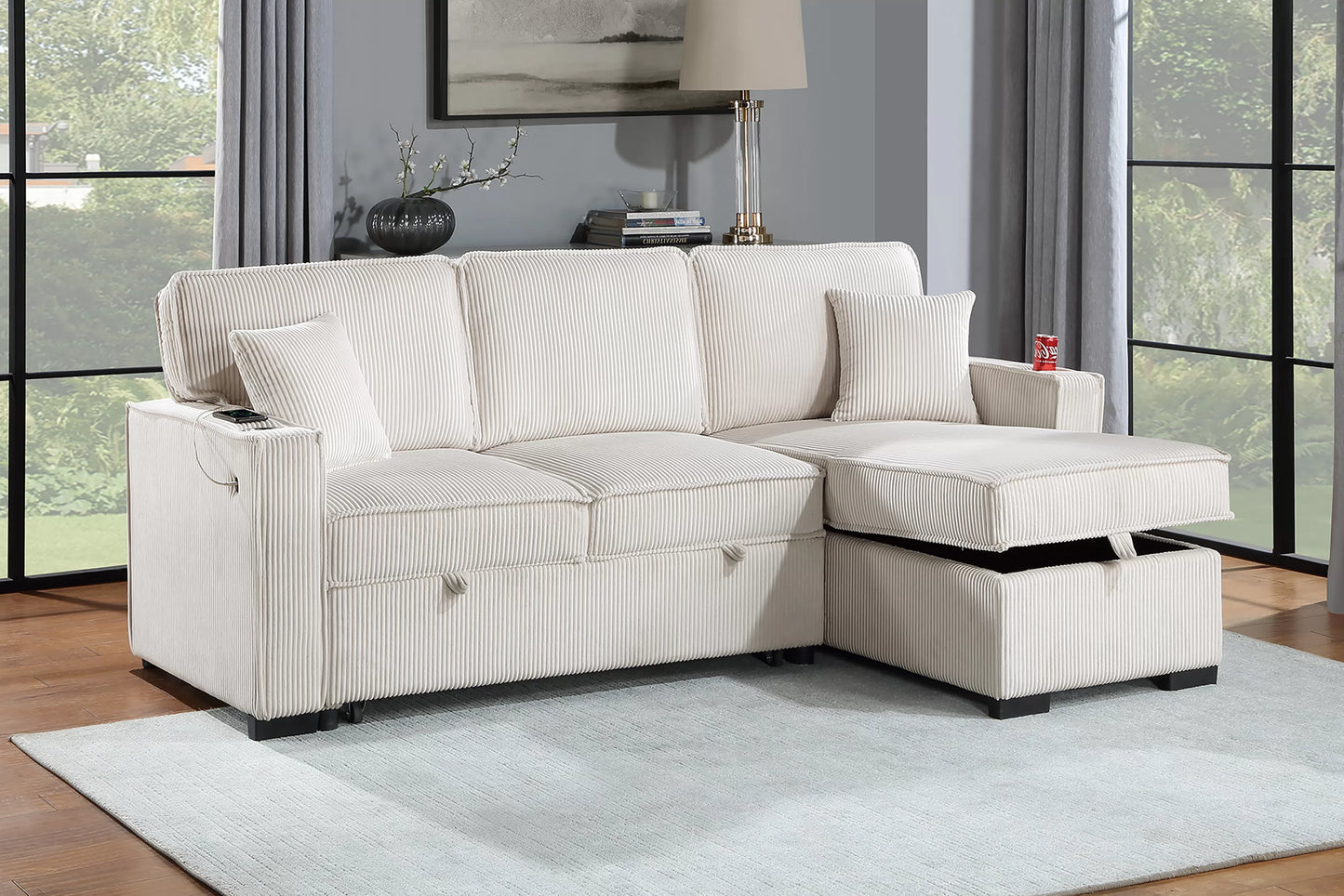POUNDEX SLEEPER SECTIONAL CORDUROY GRAY, F8543