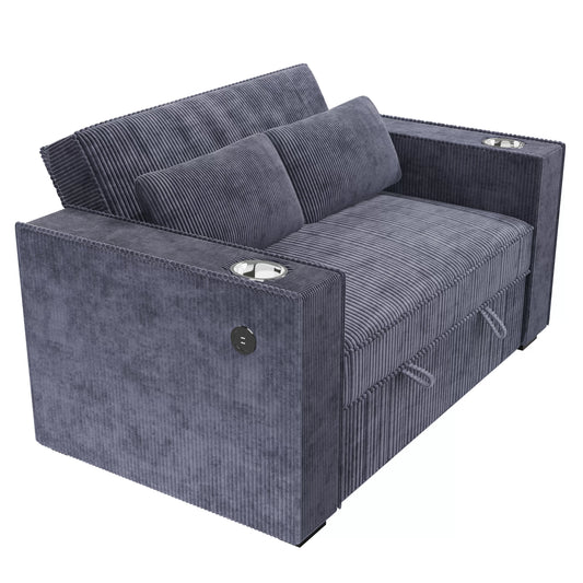 POUNDEX, GRAY CORDUROY SLEEPER SOFA, F8547