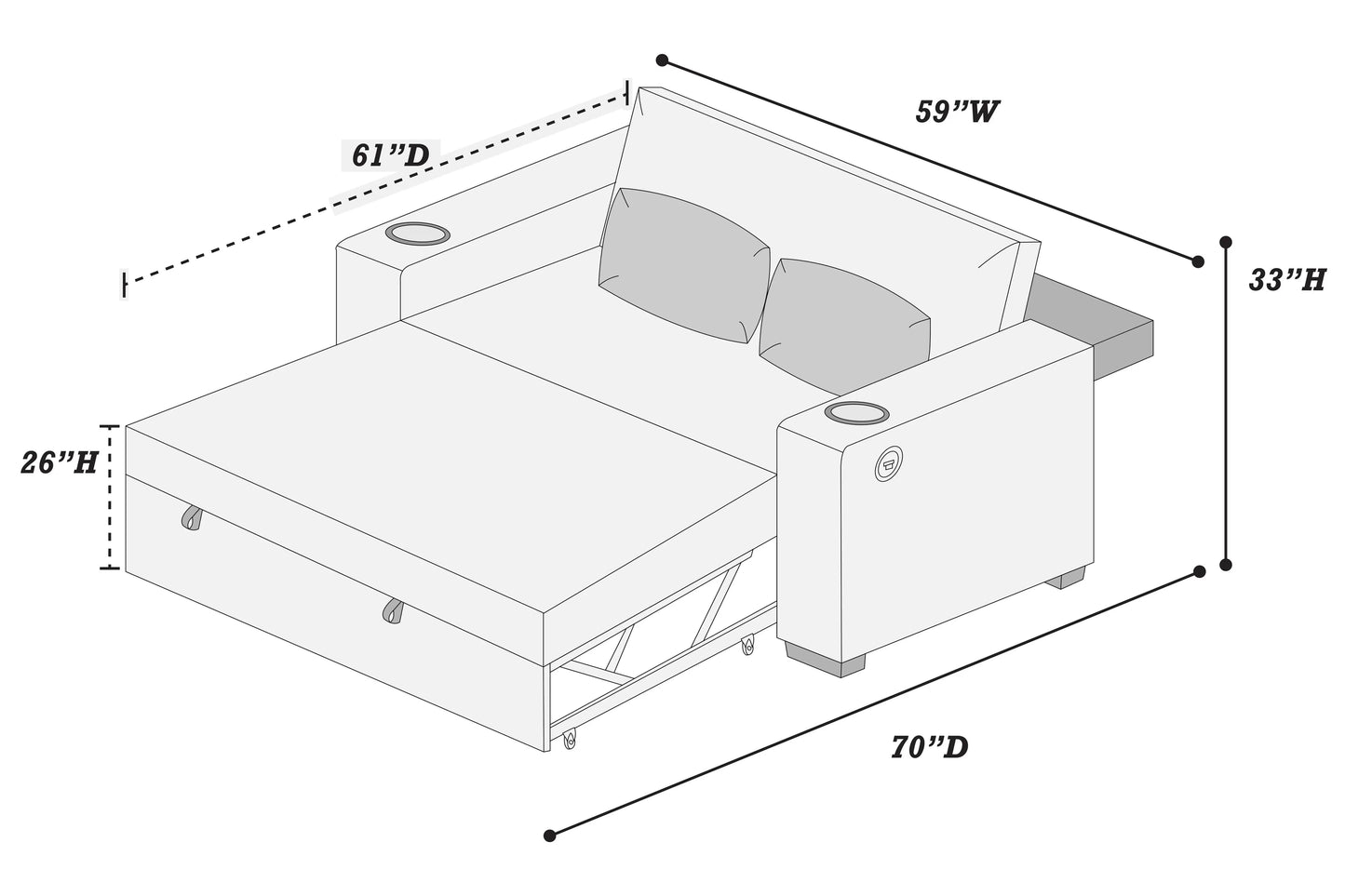 POUNDEX, BLACK CORDUROY SLEEPER SOFA, F8568