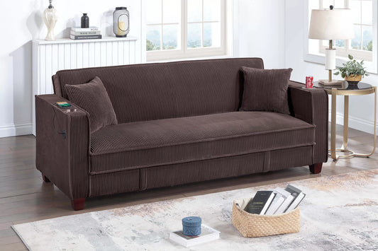 POUNDEX, BROWN CORDUROY CONVERTIBLE SOFA , F8570